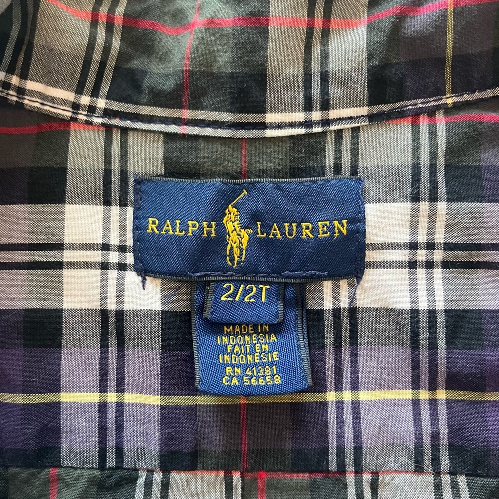 Ralph Lauren Toddler Boy Oxford Button Down Polo Shirt Plaid 2T - Picture 6 of 9